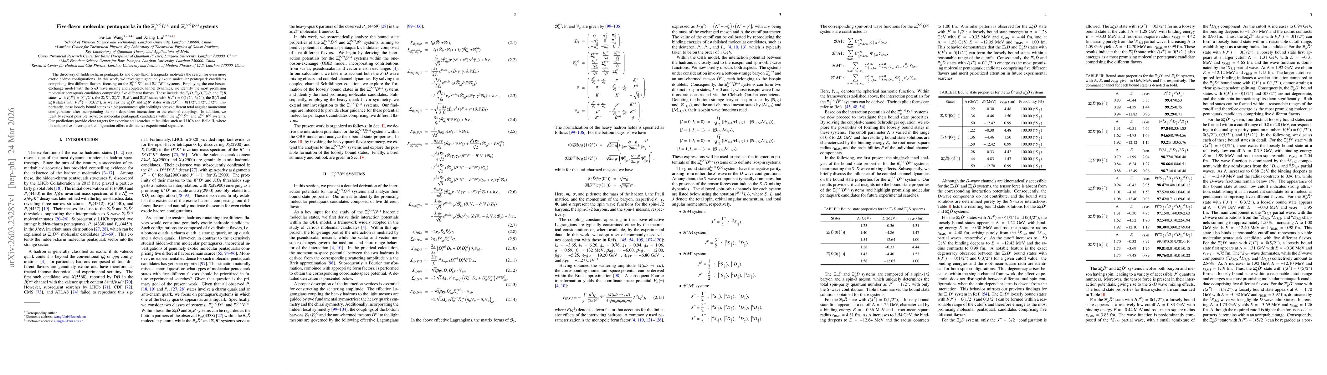 Thumbnail for Five-flavor molecular pentaquarks in the $Ξ_b^{(\prime,\,*)} \bar D^{(*)}$ and $Ξ_c^{(\prime,\,*)} B^{(*)}$ systems