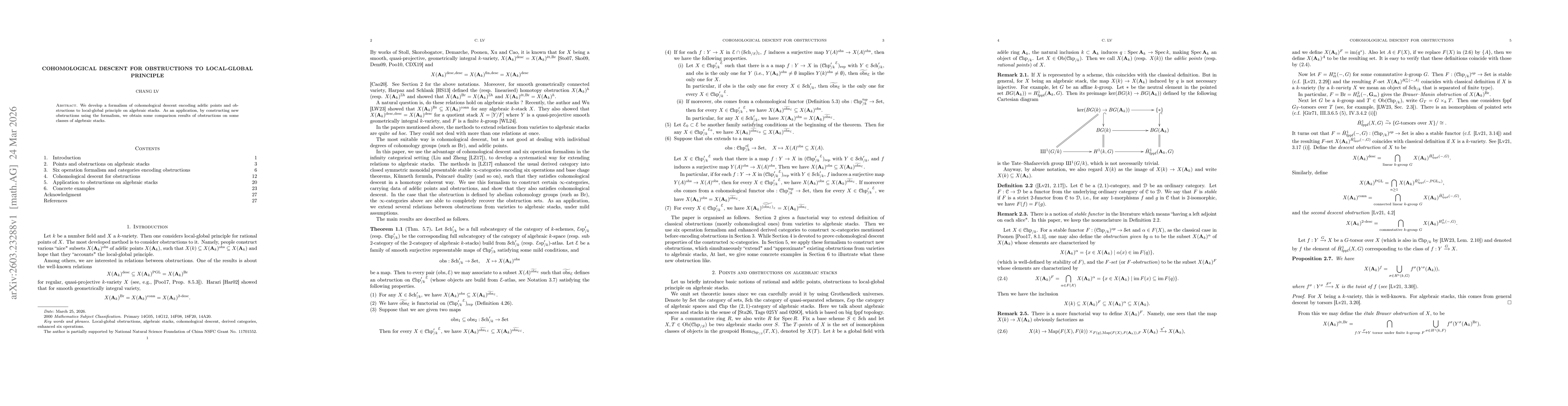 Thumbnail for Cohomological descent for obstructions to local-global principle