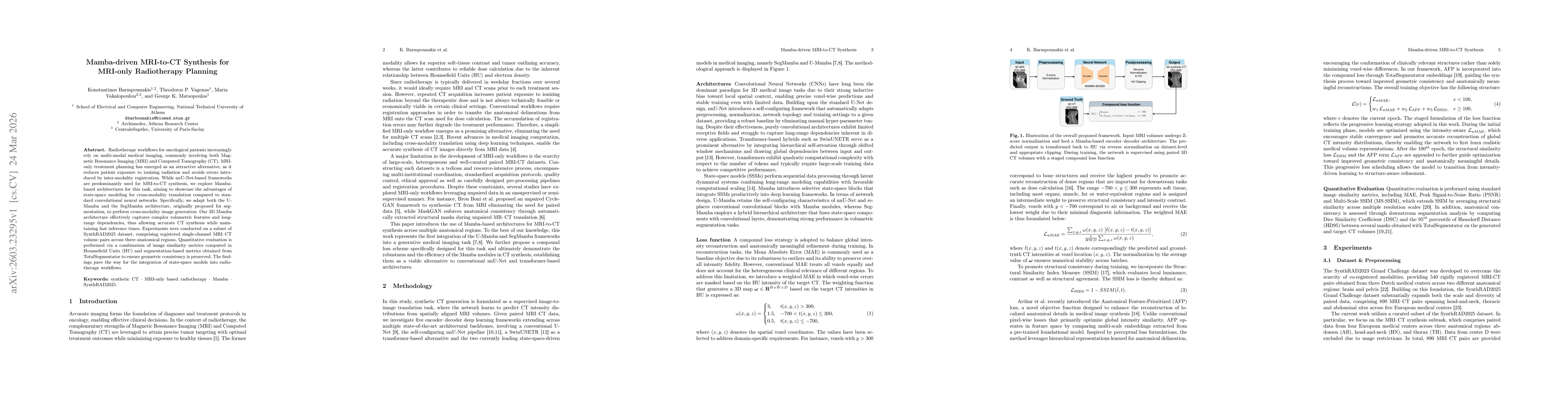 Thumbnail for Mamba-driven MRI-to-CT Synthesis for MRI-only Radiotherapy Planning