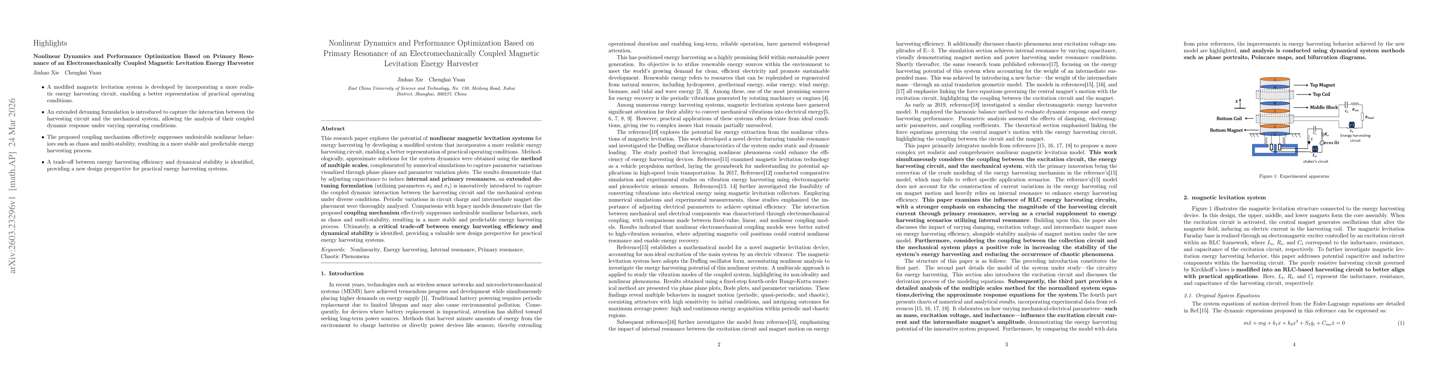Thumbnail for Nonlinear Dynamics and Performance Optimization Based on Primary Resonance of an Electromechanically Coupled Magnetic Levitation Energy Harvester