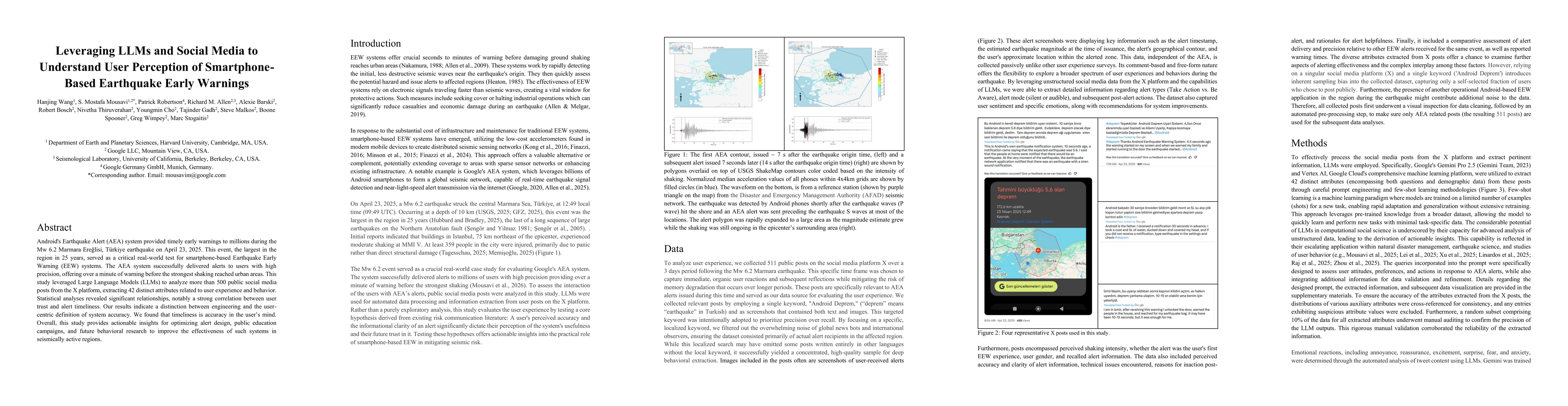 Thumbnail for Leveraging LLMs and Social Media to Understand User Perception of Smartphone-Based Earthquake Early Warnings