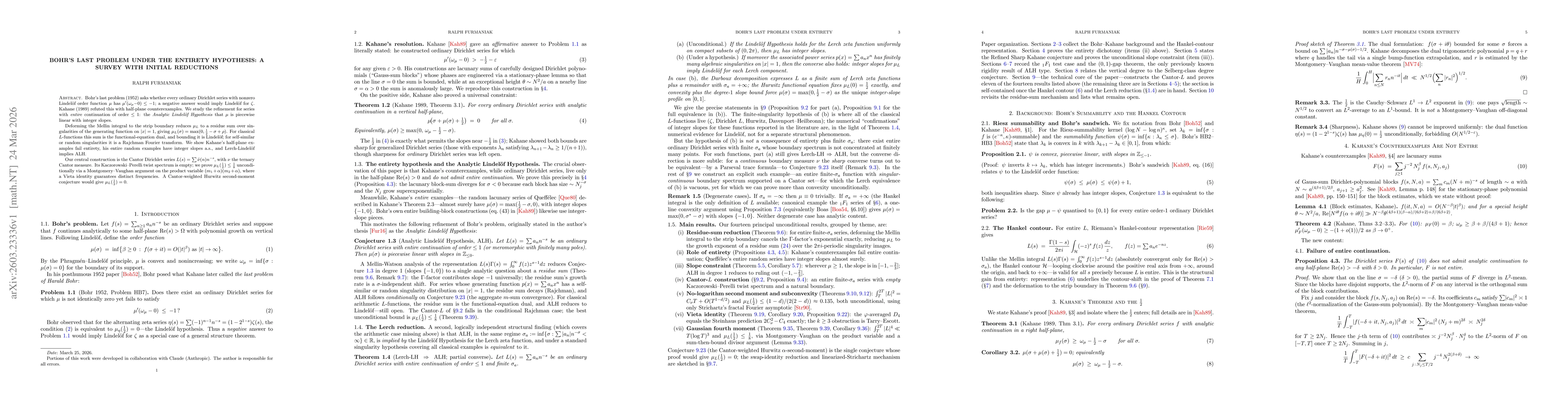 Thumbnail for Bohr's Last Problem Under the Entirety Hypothesis: A Survey with Initial Reductions