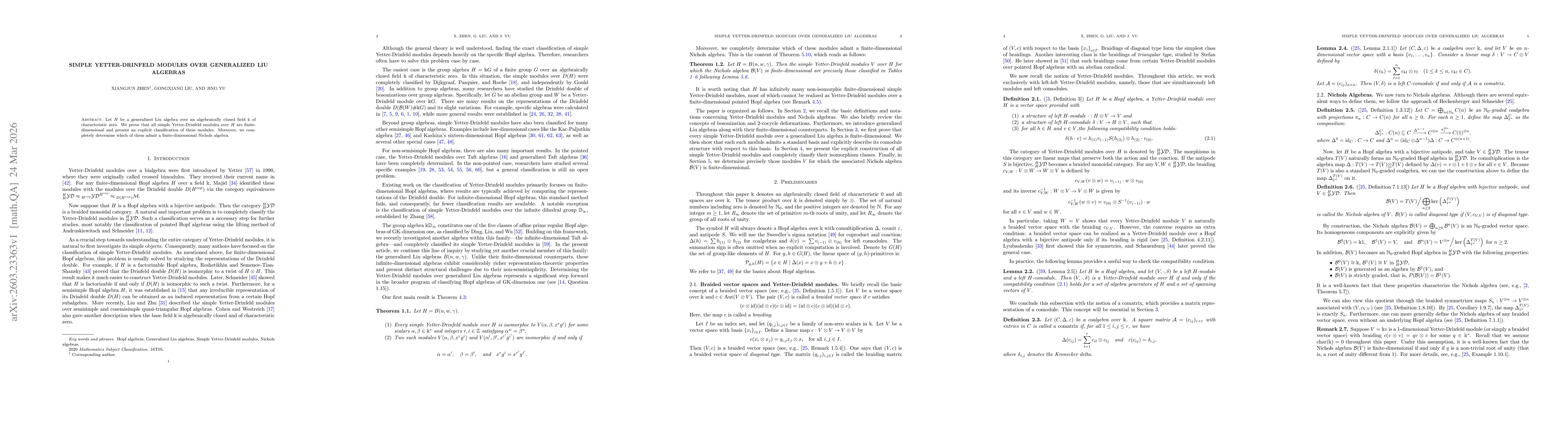 Thumbnail for Simple Yetter-Drinfeld modules over Generalized Liu algebras