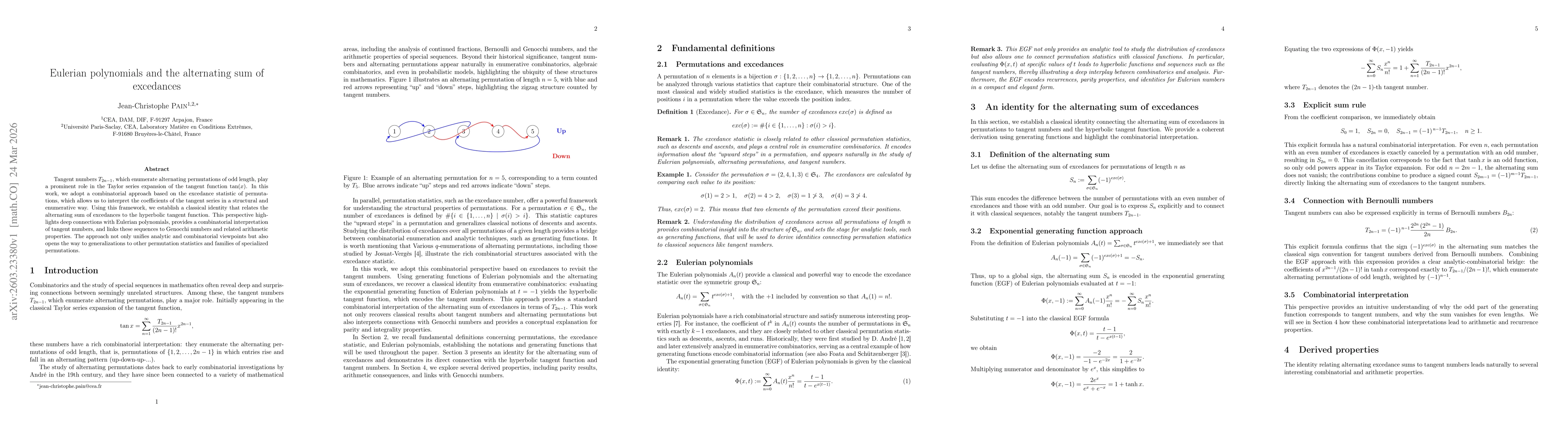Thumbnail for Eulerian polynomials and the alternating sum of excedances