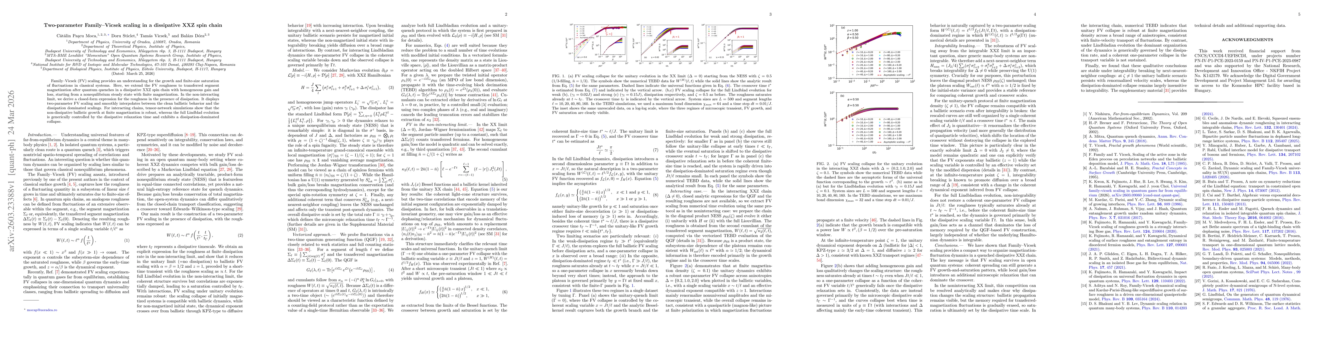 Thumbnail for Two-parameter Family-Vicsek scaling in a dissipative XXZ spin chain