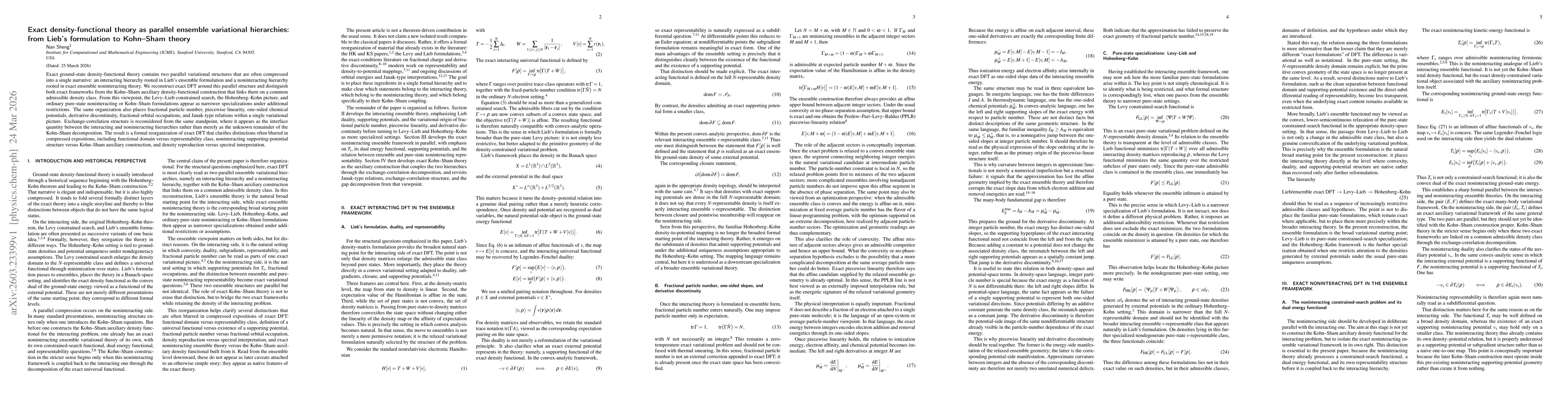 Thumbnail for Exact density-functional theory as parallel ensemble variational hierarchies: from Lieb's formulation to Kohn-Sham theory
