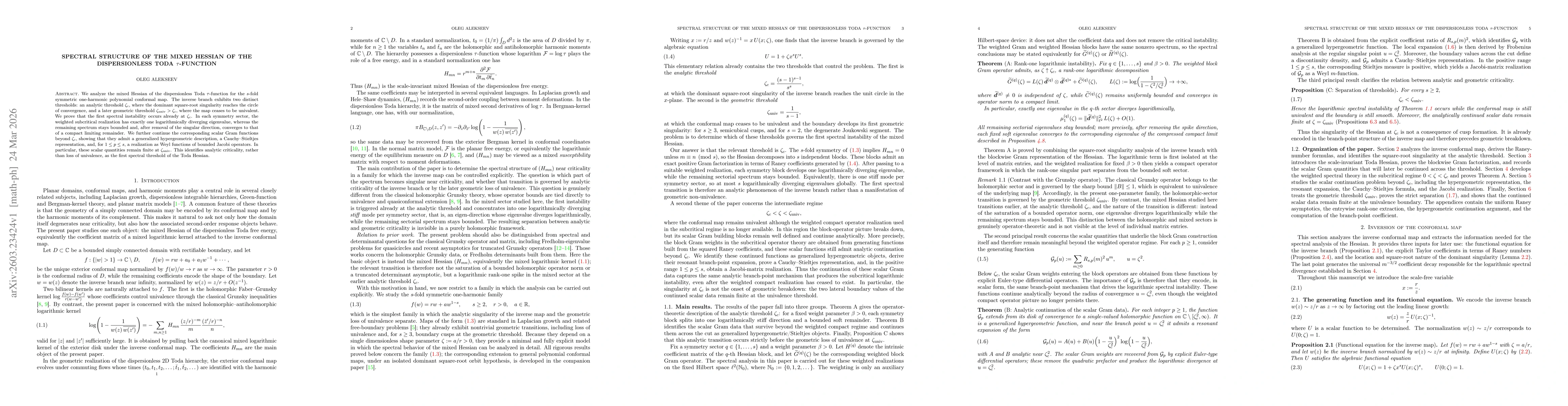 Thumbnail for Spectral Structure of the Mixed Hessian of the Dispersionless Toda $τ$-Function