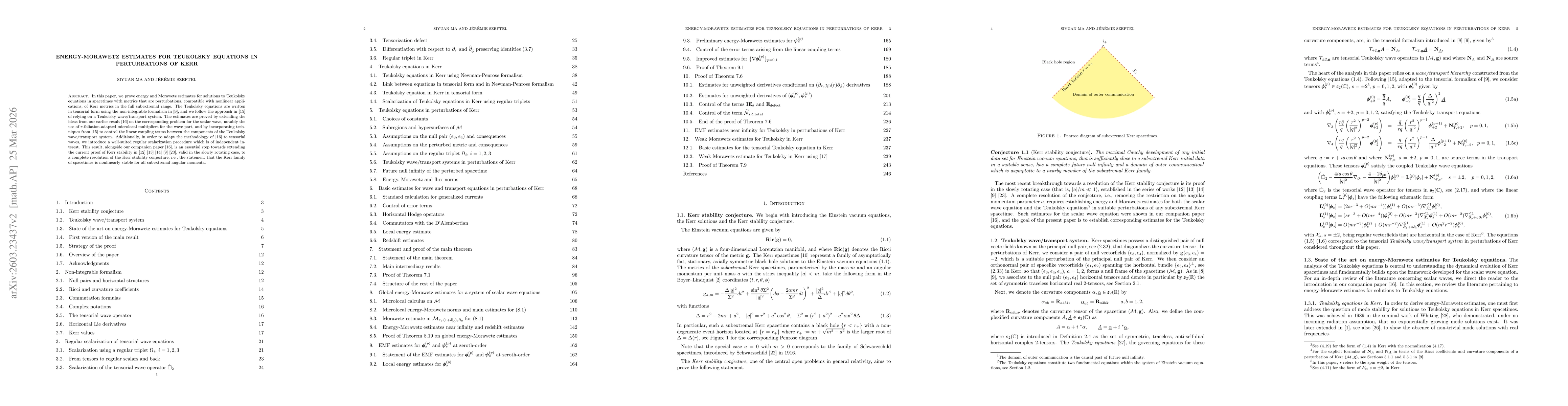 Thumbnail for Energy-Morawetz estimates for Teukolsky equations in perturbations of Kerr
