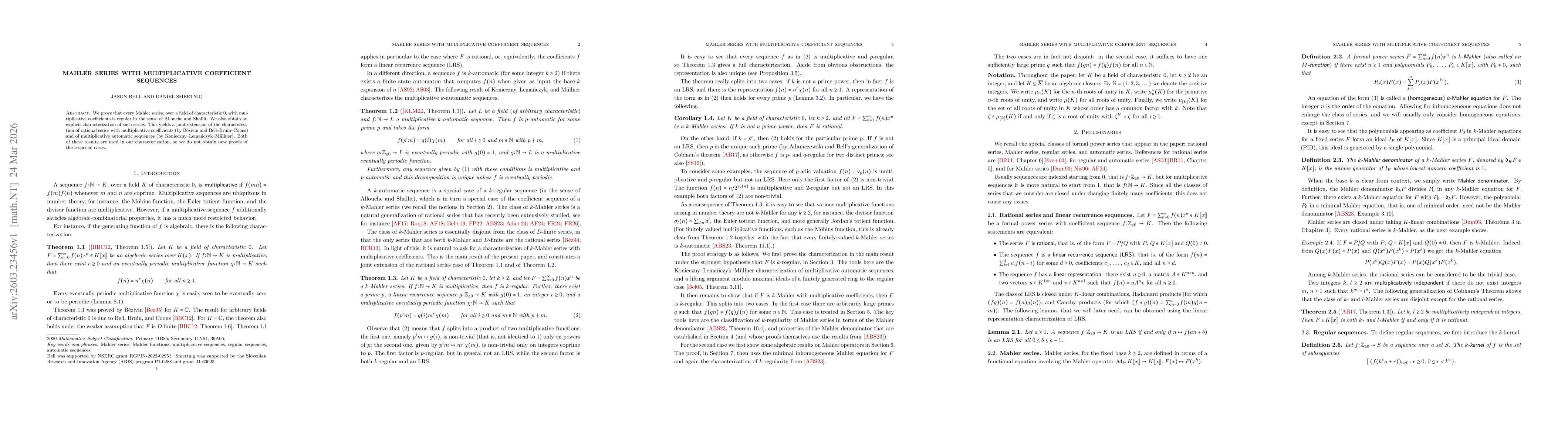 Thumbnail for Mahler series with multiplicative coefficient sequences