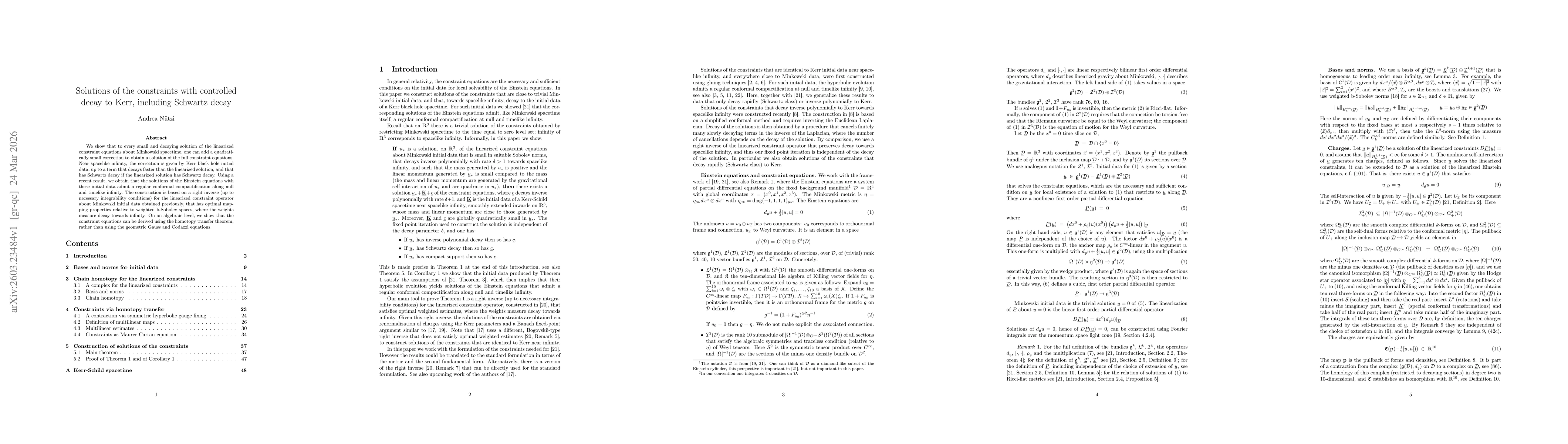 Thumbnail for Solutions of the constraints with controlled decay to Kerr, including Schwartz decay
