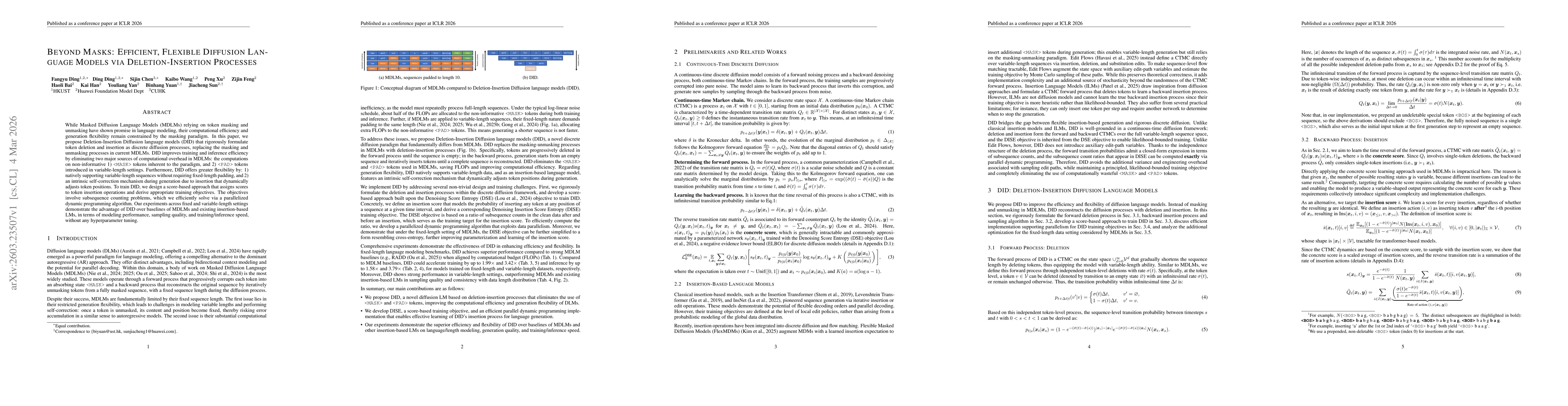 Thumbnail for Beyond Masks: Efficient, Flexible Diffusion Language Models via Deletion-Insertion Processes