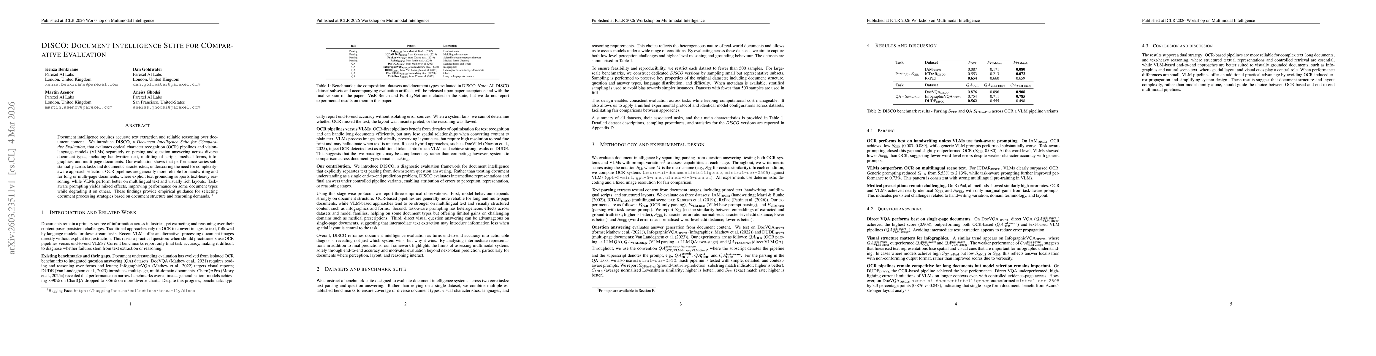 Thumbnail for DISCO: Document Intelligence Suite for COmparative Evaluation