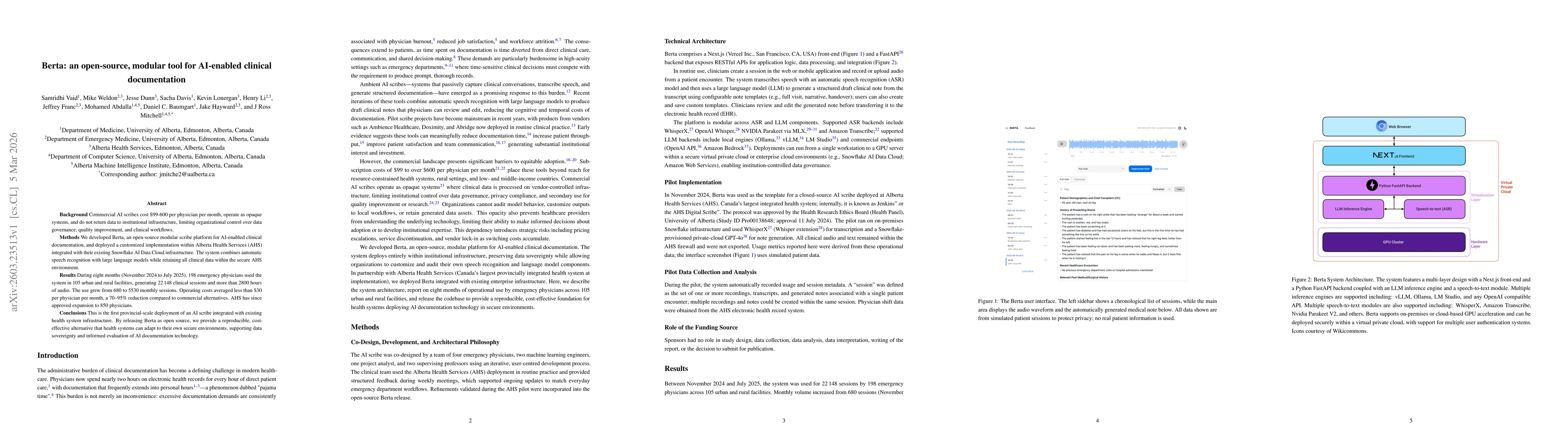 Thumbnail for Berta: an open-source, modular tool for AI-enabled clinical documentation