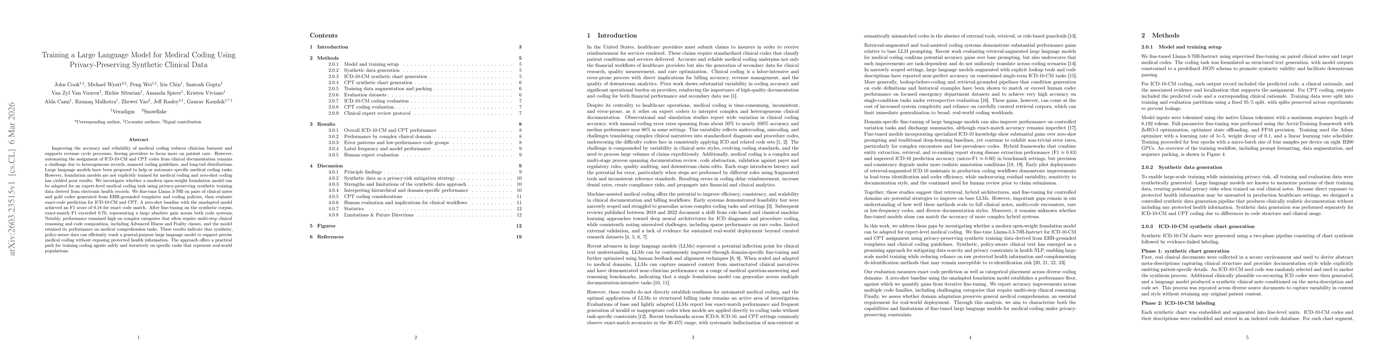 Thumbnail for Training a Large Language Model for Medical Coding Using Privacy-Preserving Synthetic Clinical Data