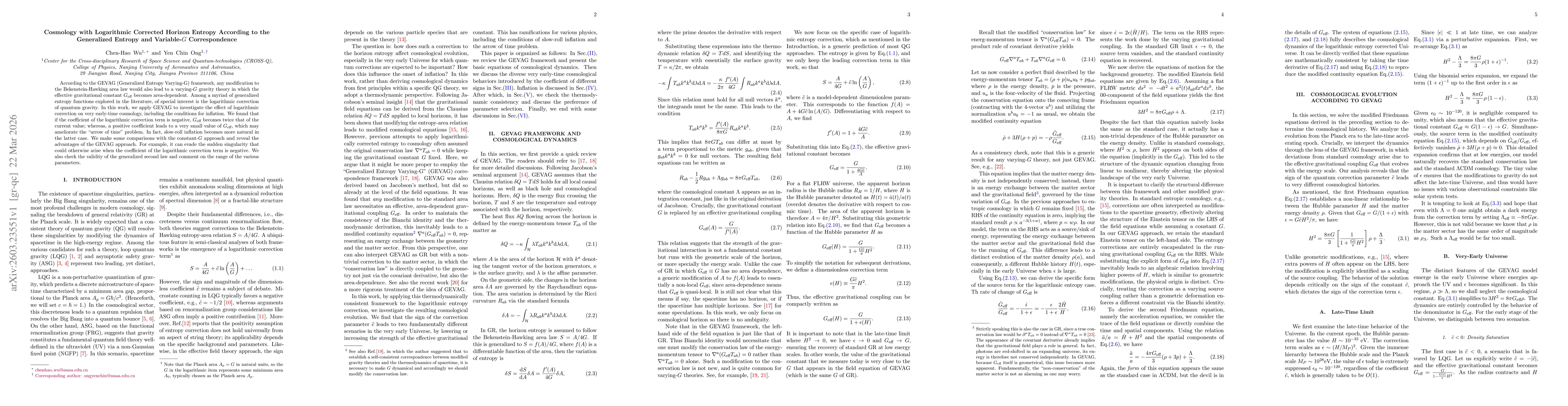 Thumbnail for Cosmology with Logarithmic Corrected Horizon Entropy According to the Generalized Entropy and Variable-G Correspondence