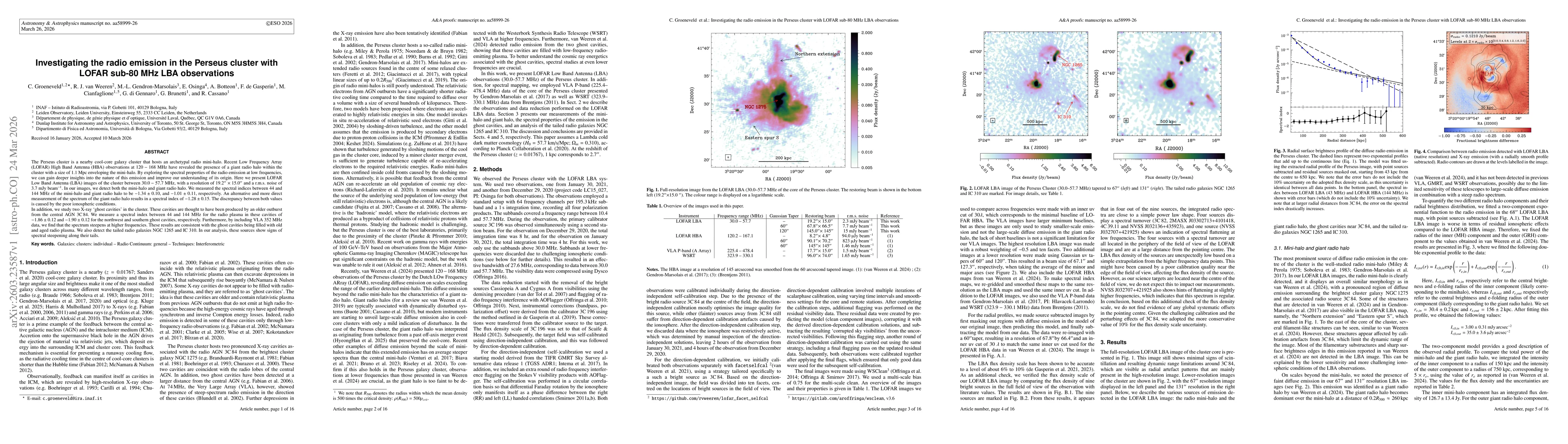 Thumbnail for Investigating the radio emission in the Perseus cluster with LOFAR sub-80 MHz LBA