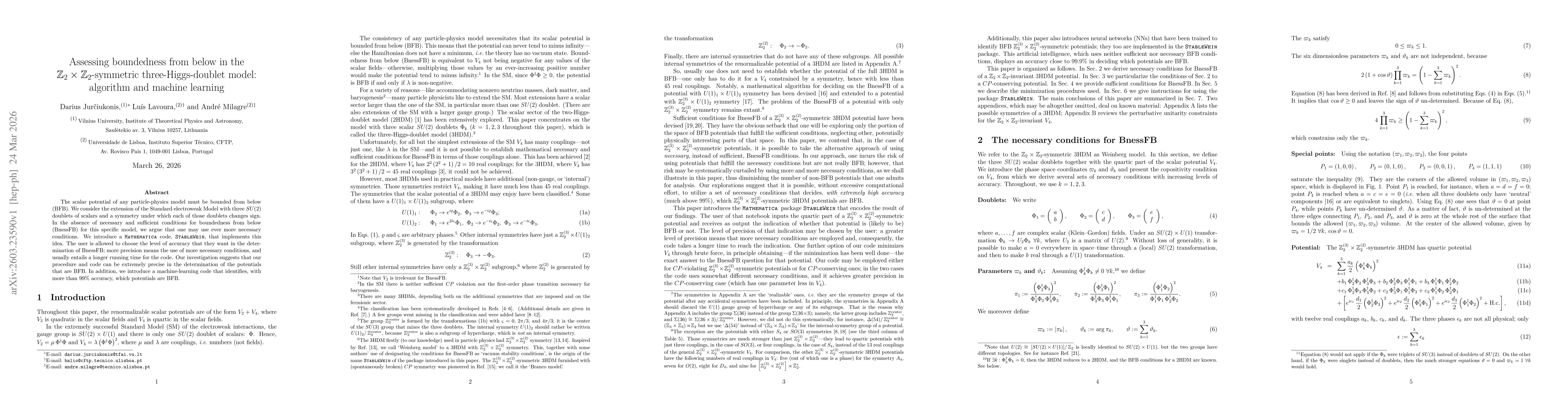 Thumbnail for Assessing boundedness from below in the $\mathbb{Z}_2 \times \mathbb{Z}_2$-symmetric three-Higgs-doublet model: algorithm and machine learning