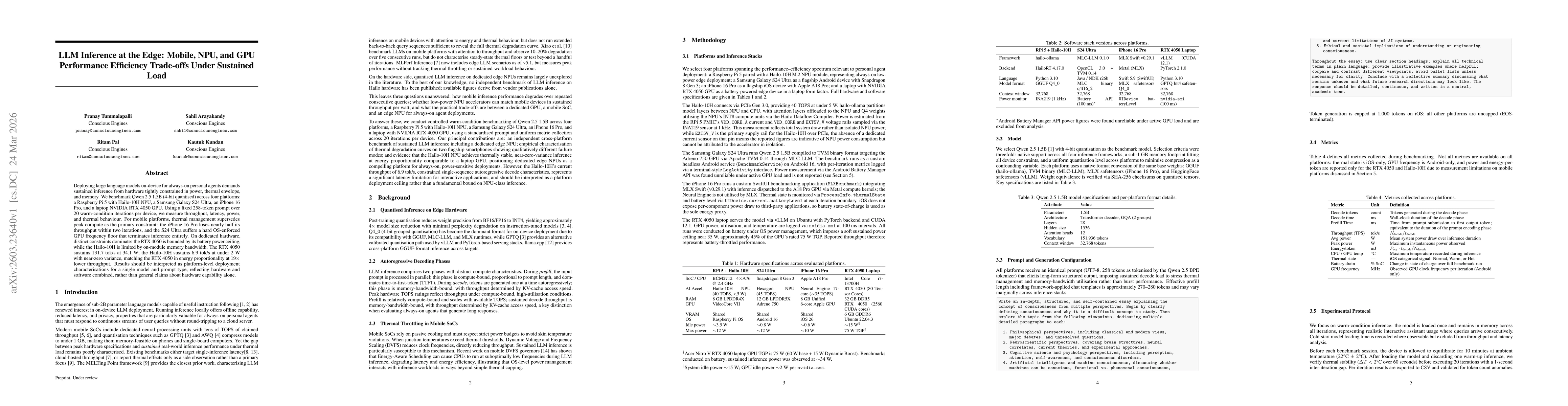 Thumbnail for LLM Inference at the Edge: Mobile, NPU, and GPU Performance Efficiency Trade-offs Under Sustained Load