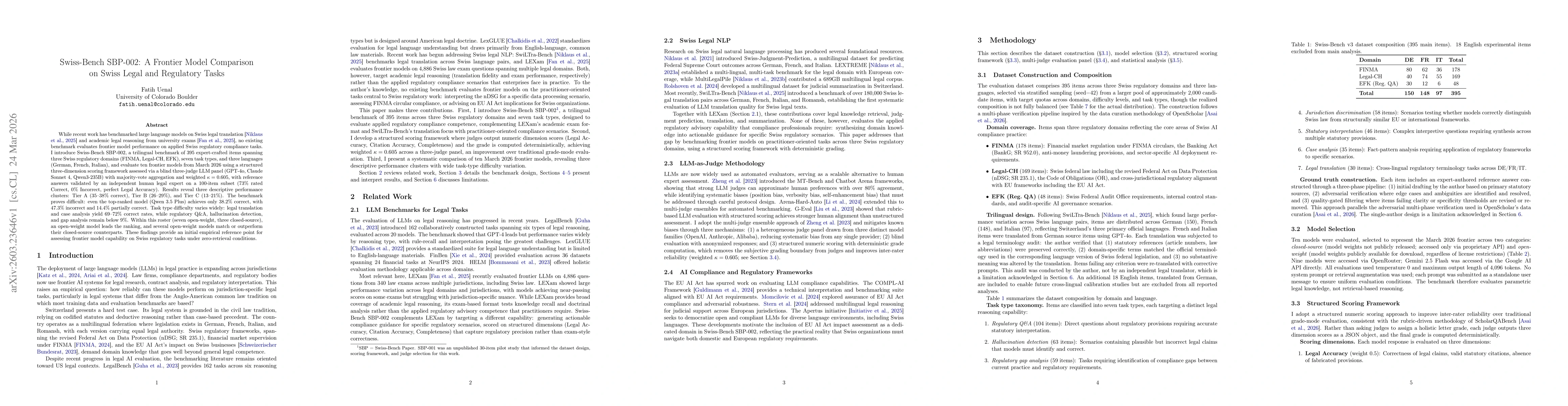 Thumbnail for Swiss-Bench SBP-002: A Frontier Model Comparison on Swiss Legal and Regulatory Tasks