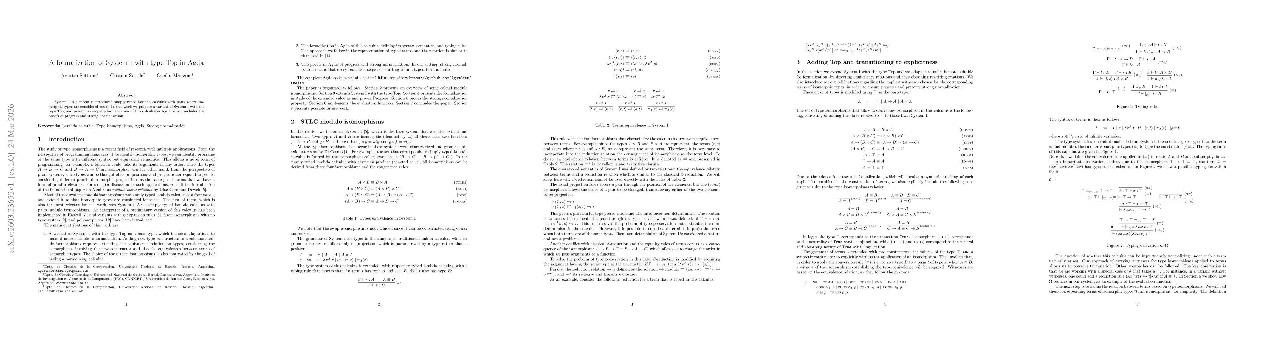 Thumbnail for A formalization of System I with type Top in Agda