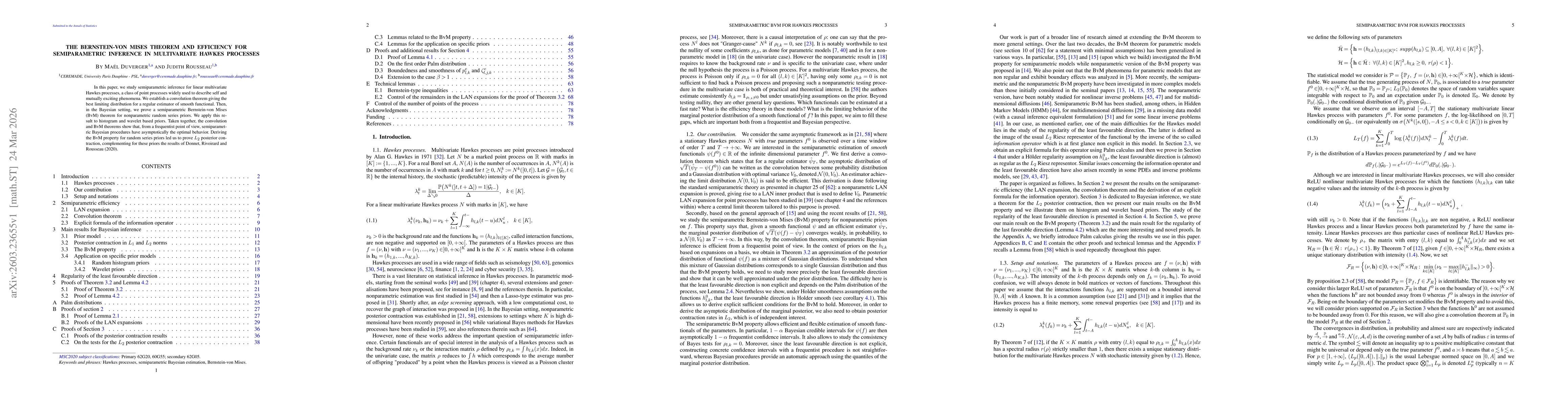 Thumbnail for The Bernstein-von Mises theorem and efficiency for semiparametric inference in multivariate Hawkes processes