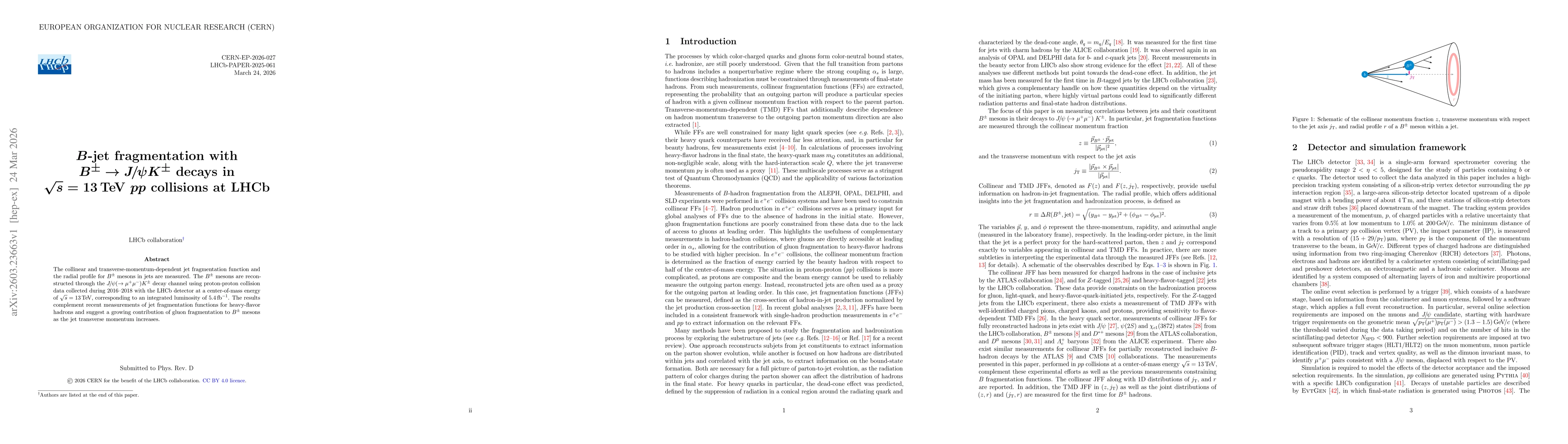 Thumbnail for $B$-jet fragmentation with $B^{\pm} \to J/ψK^{\pm}$ decays in $\sqrt{s} = 13$ TeV $pp$ collisions at LHCb