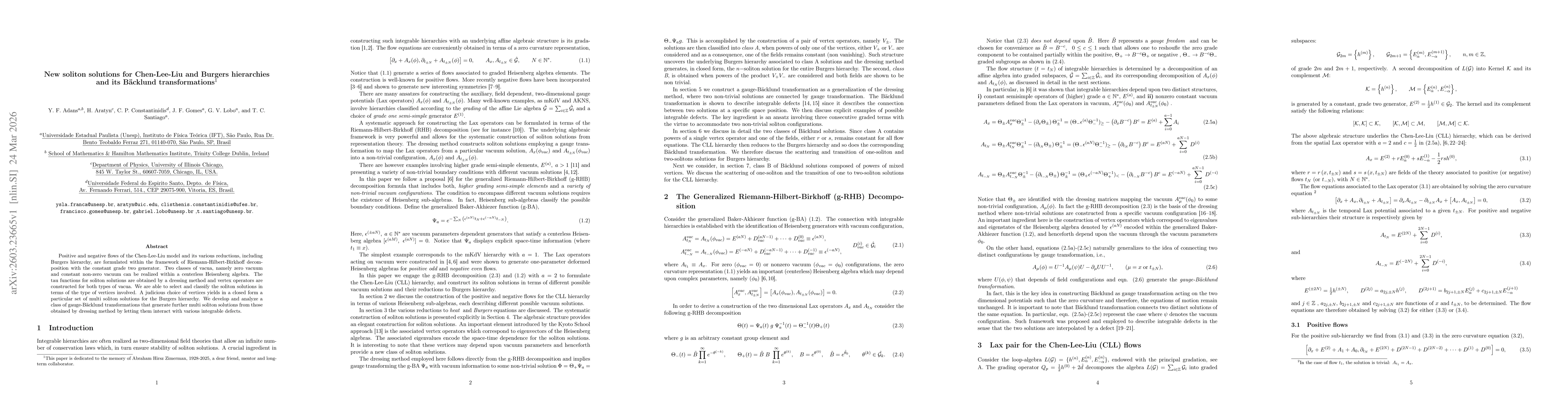 Thumbnail for New soliton solutions for Chen-Lee-Liu and Burgers hierarchies and its Bäcklund transformations