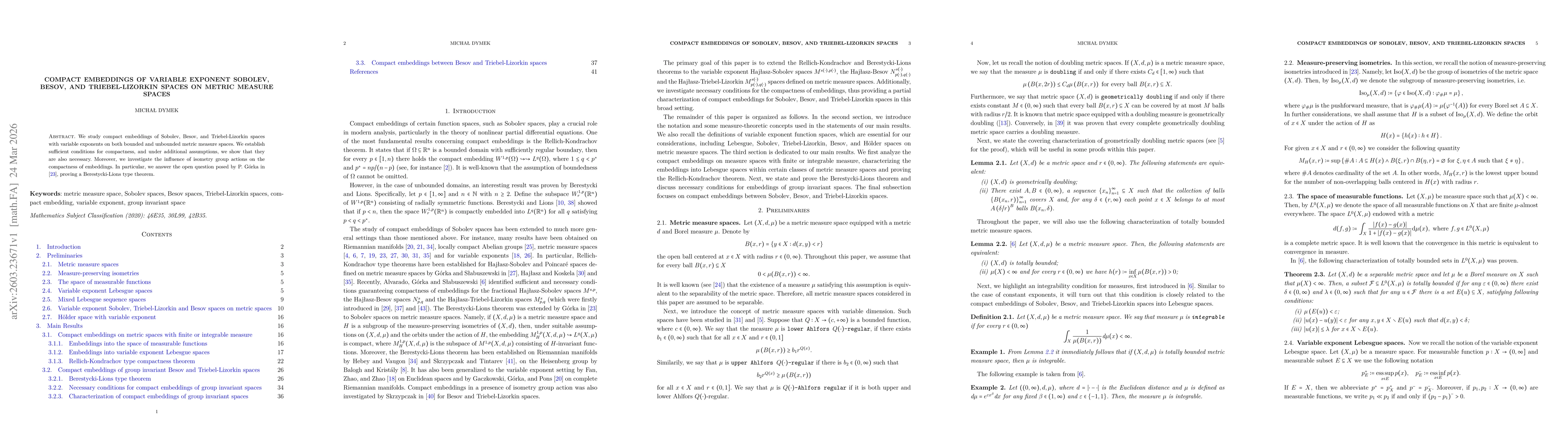 Thumbnail for Compact embeddings of variable exponent Sobolev, Besov, and Triebel-Lizorkin spaces on metric measure spaces