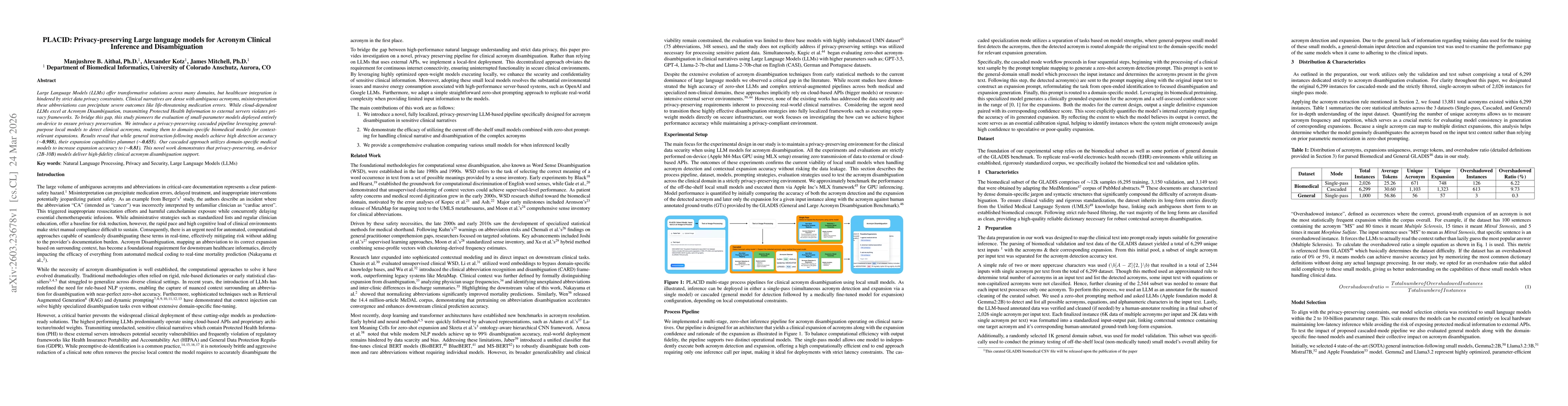 Thumbnail for PLACID: Privacy-preserving Large language models for Acronym Clinical Inference and Disambiguation