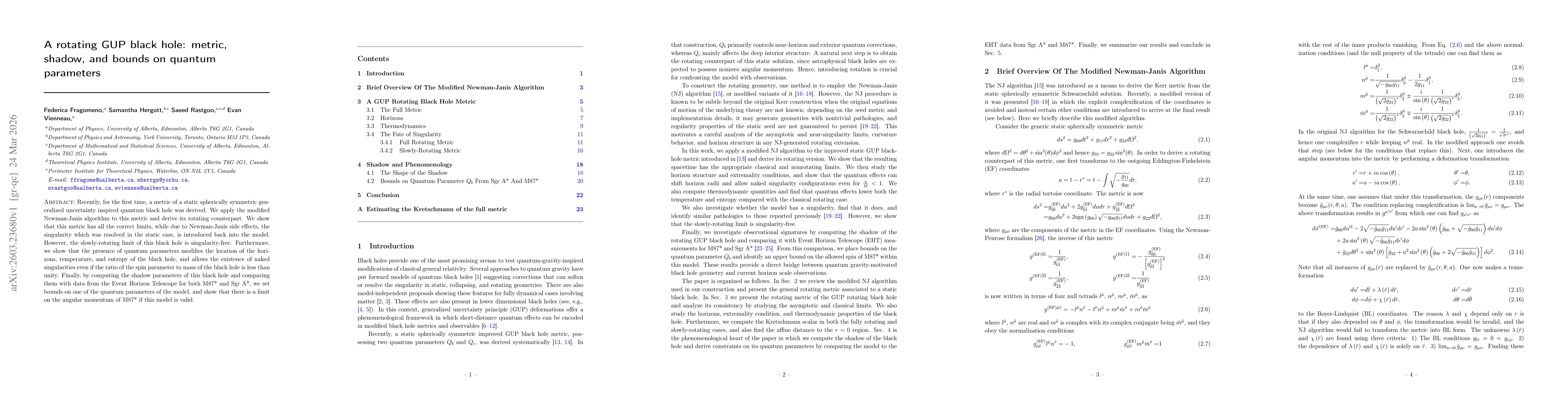 Thumbnail for A rotating GUP black hole: metric, shadow, and bounds on quantum parameters