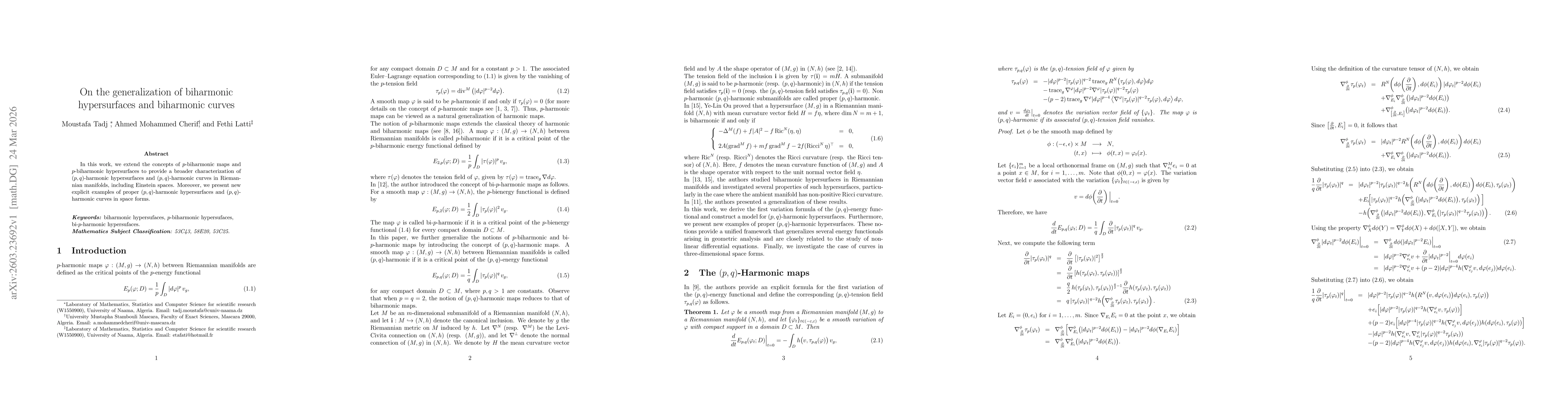 Thumbnail for On the generalization of biharmonic hypersurfaces and biharmonic curves