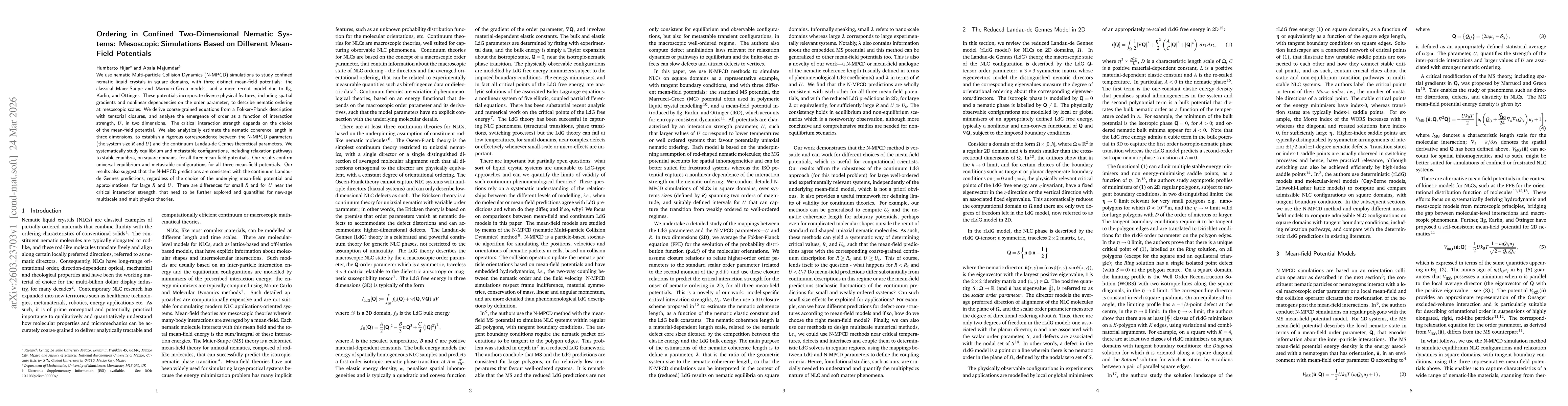 Thumbnail for Ordering in Confined Two-Dimensional Nematic Systems: Mesoscopic Simulations Based on Different Mean-Field Potentials