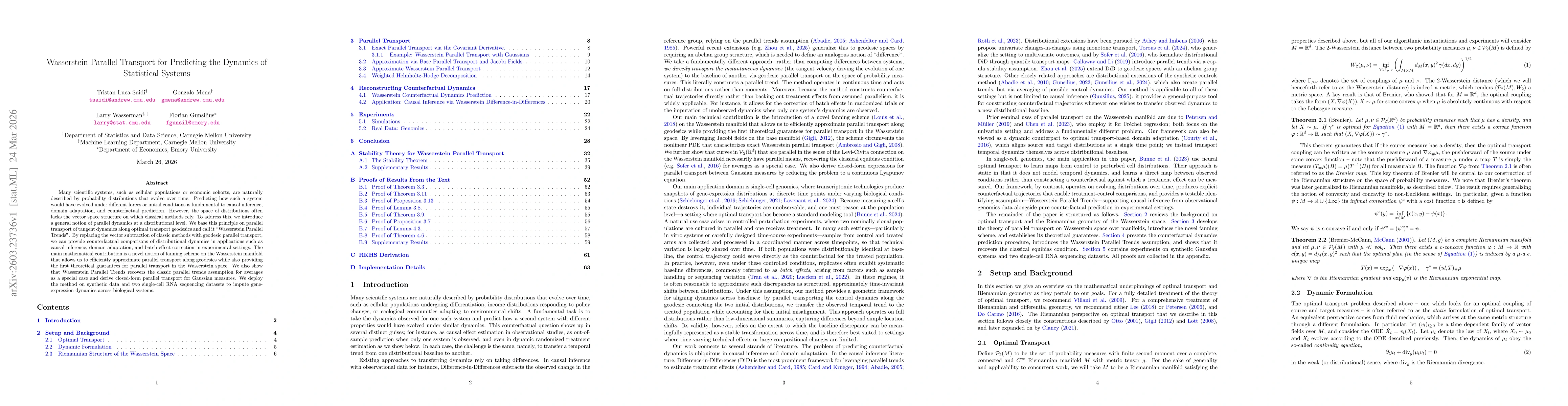 Thumbnail for Wasserstein Parallel Transport for Predicting the Dynamics of Statistical Systems