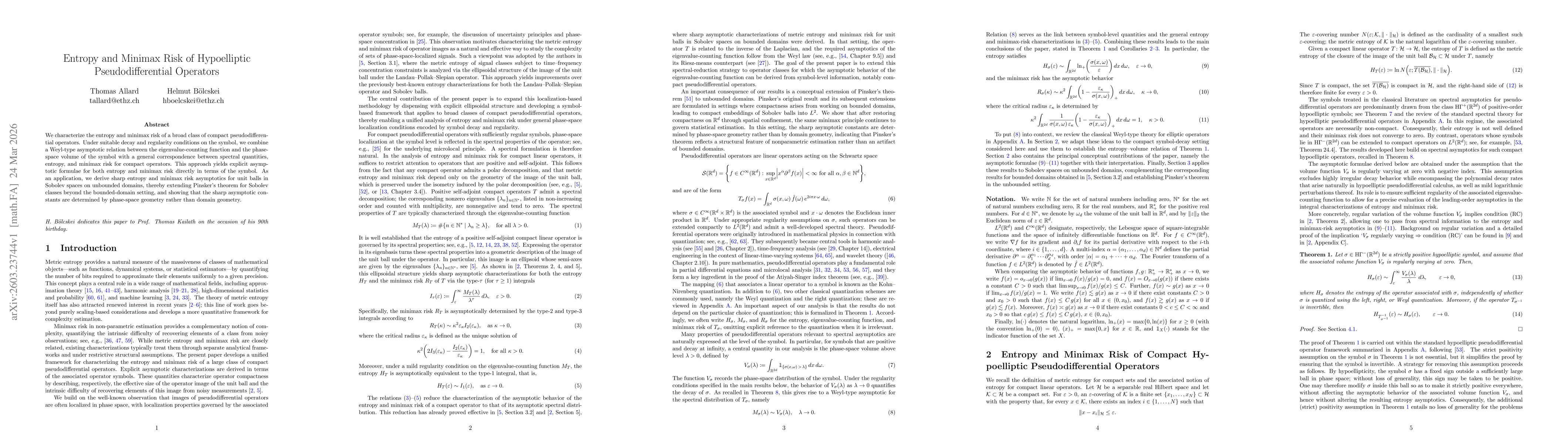 Thumbnail for Entropy and Minimax Risk of Hypoelliptic Pseudodifferential Operators