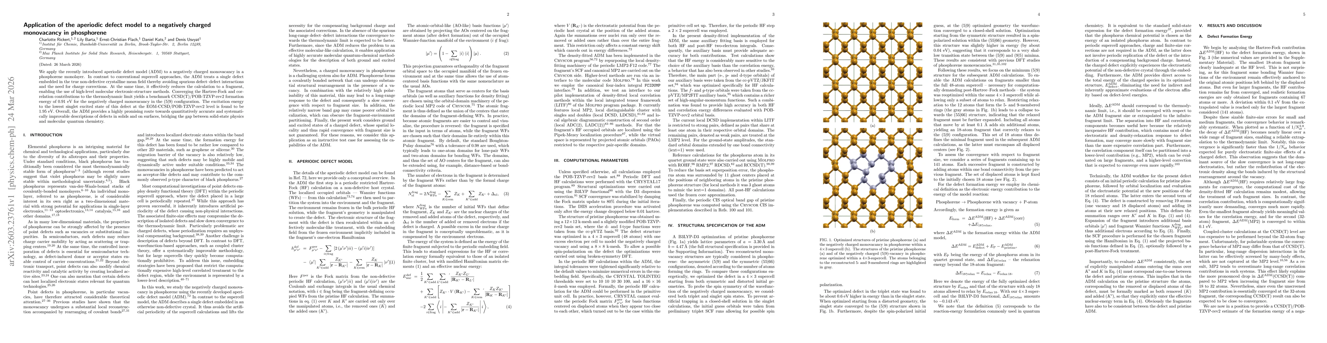 Thumbnail for Application of the aperiodic defect model to a negatively charged monovacancy in phosphorene