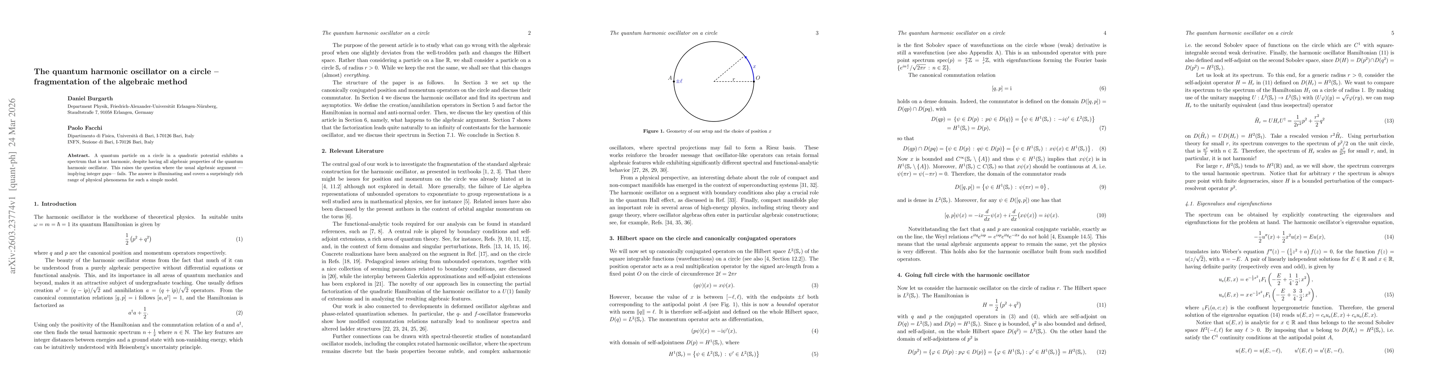 Thumbnail for The quantum harmonic oscillator on a circle -- fragmentation of the algebraic method