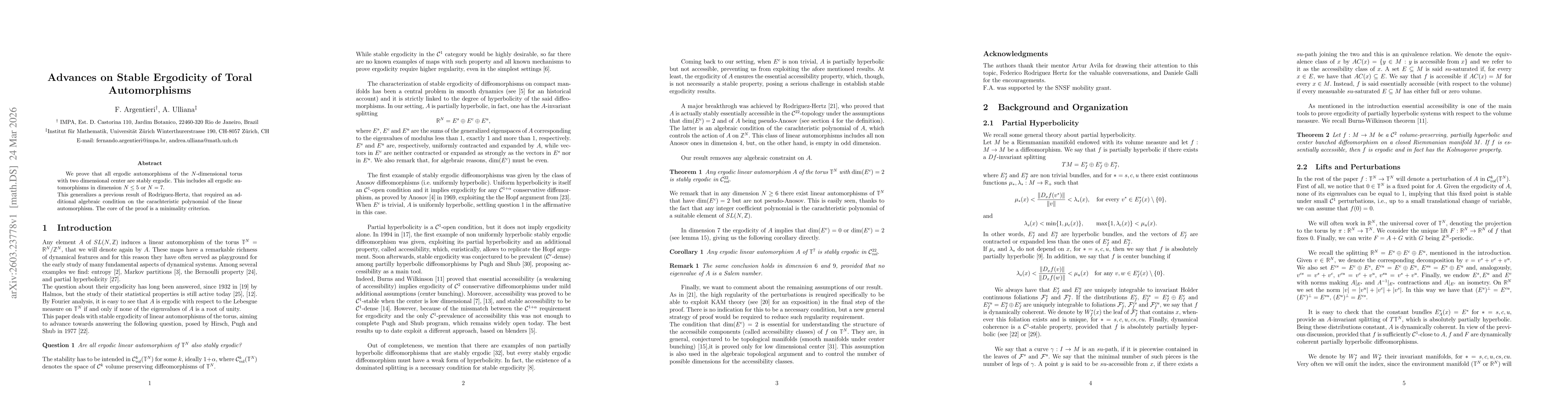 Thumbnail for Advances on Stable Ergodicity of Toral Automorphisms