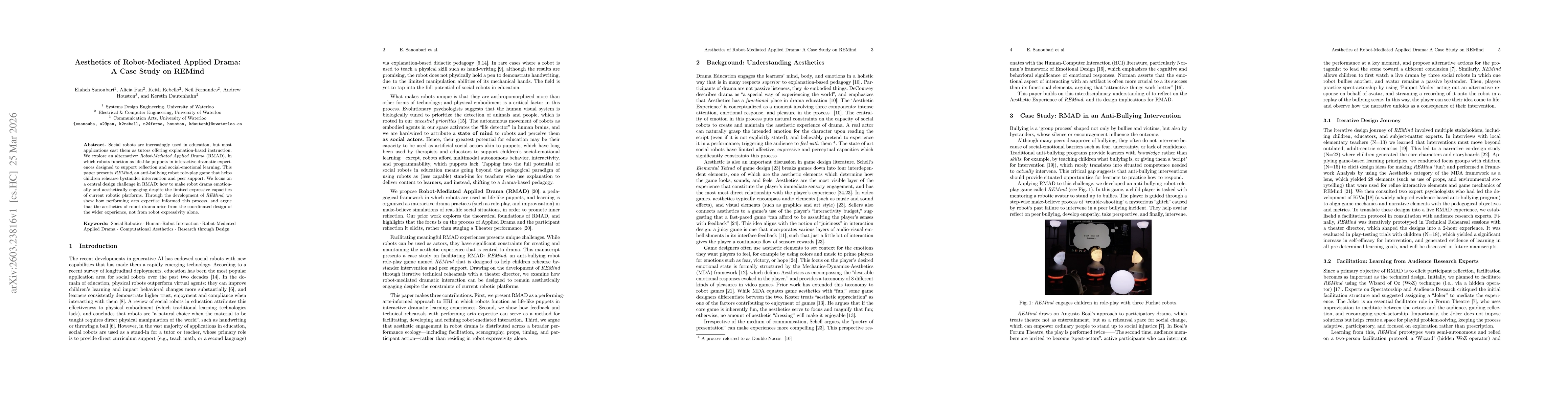 Thumbnail for Aesthetics of Robot-Mediated Applied Drama: A Case Study on REMind