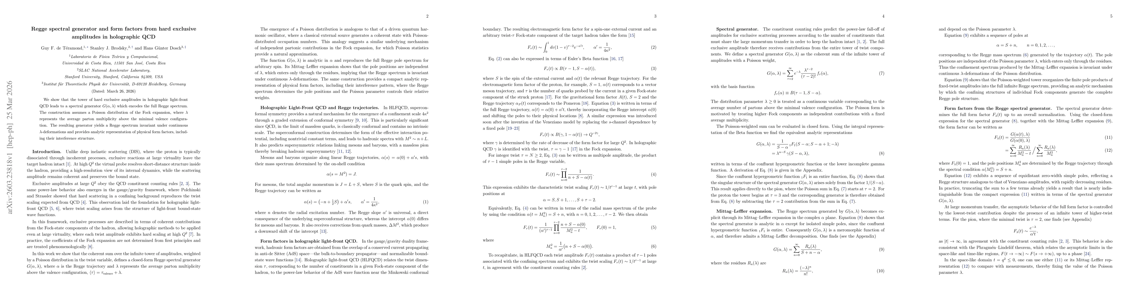 Thumbnail for Regge spectral generator and form factors from hard exclusive amplitudes in holographic QCD