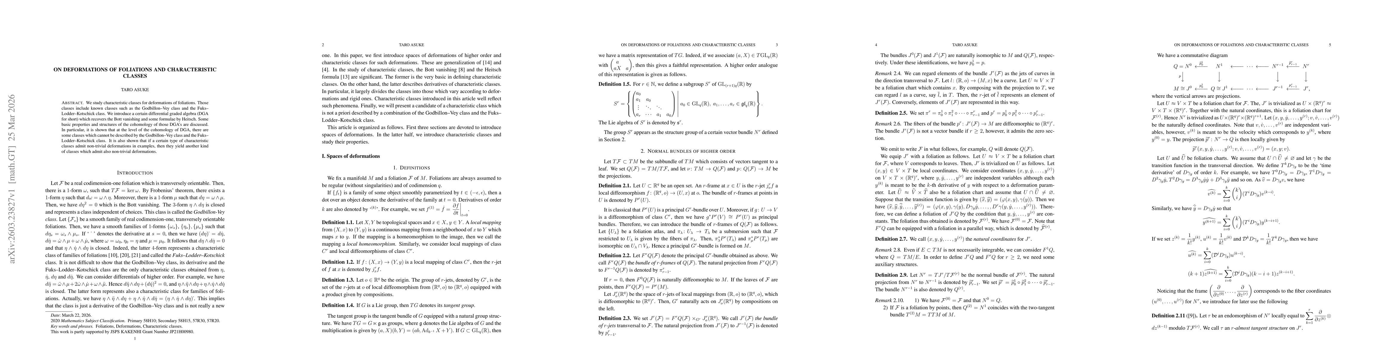 Thumbnail for On deformations of foliations and characteristic classes