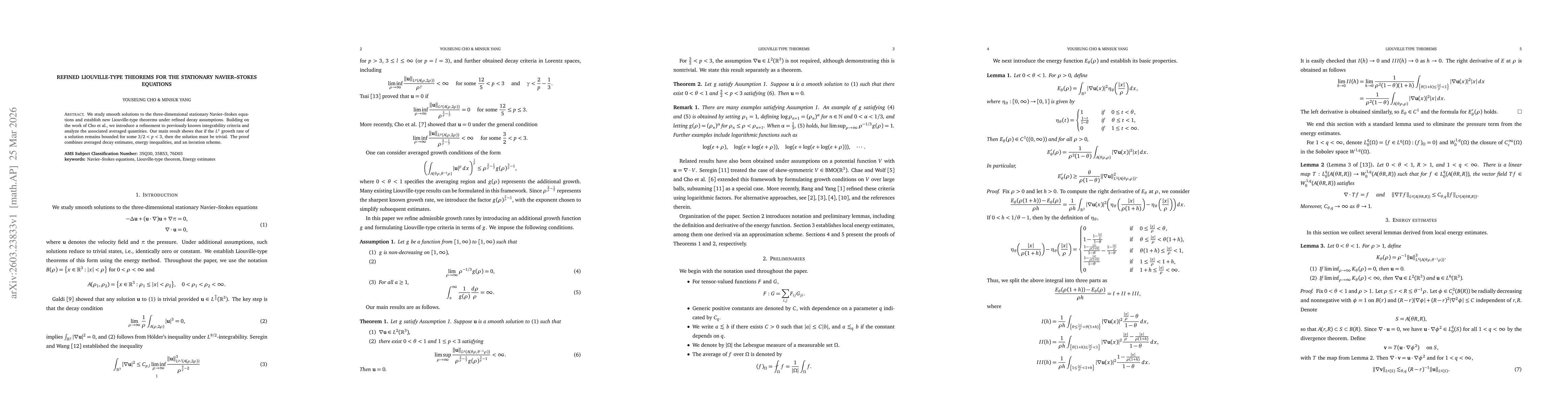 Thumbnail for Refined Liouville-Type Theorems for the Stationary Navier--Stokes Equations