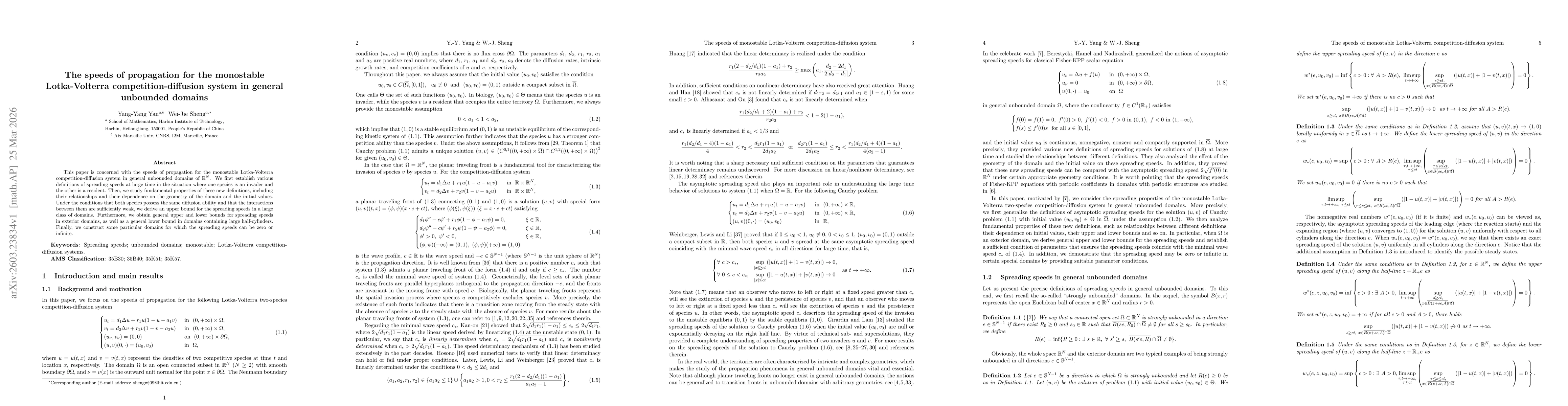 Thumbnail for The speeds of propagation for the monostable Lotka-Volterra competition-diffusion system in general unbounded domains