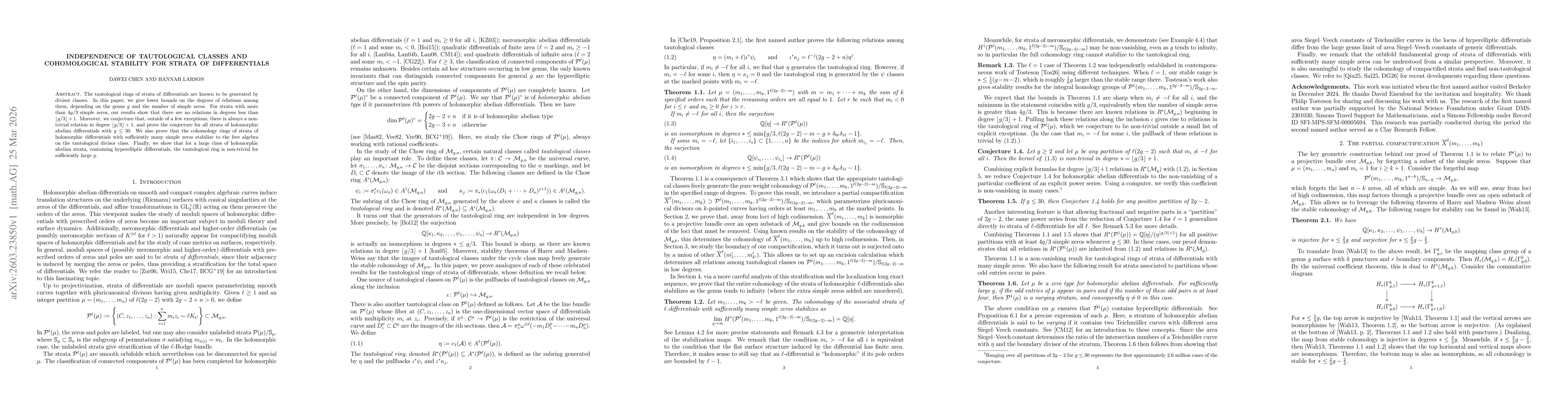 Thumbnail for Independence of tautological classes and cohomological stability for strata of differentials