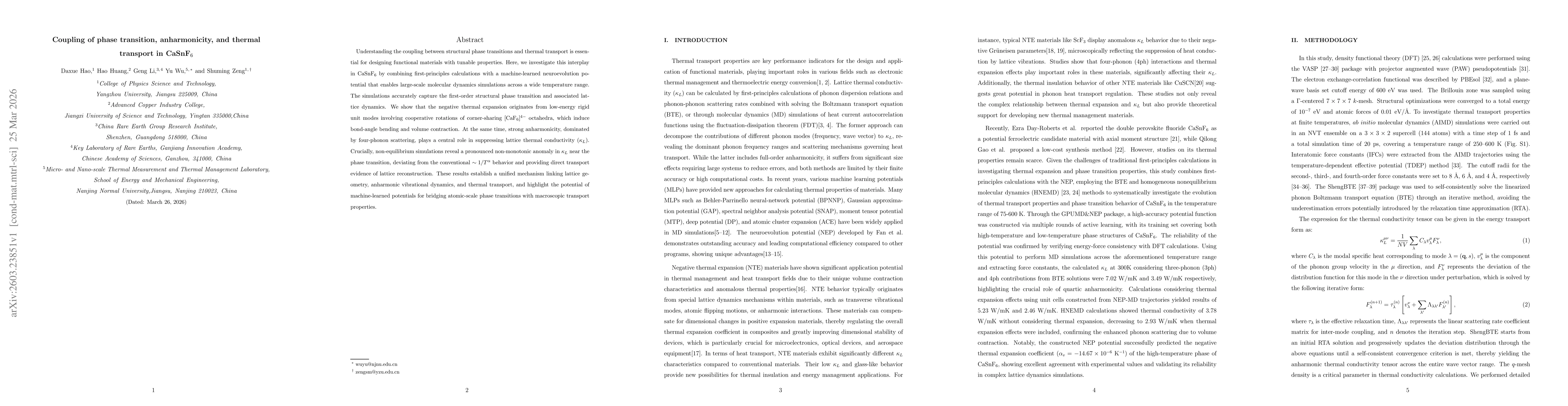Thumbnail for Coupling of phase transition, anharmonicity, and thermal transport in CaSnF$_6$