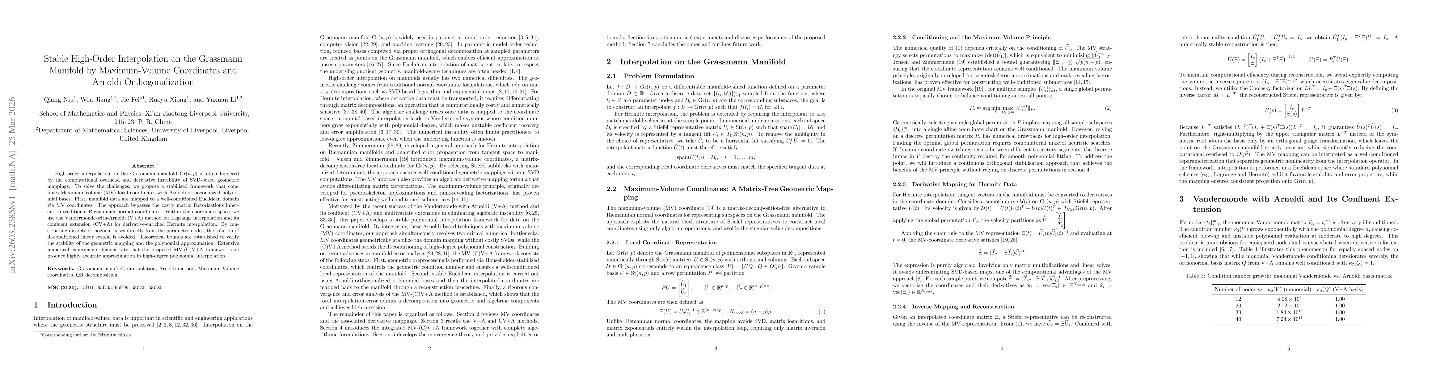 Thumbnail for Stable High-Order Interpolation on the Grassmann Manifold by Maximum-Volume Coordinates and Arnoldi Orthogonalization
