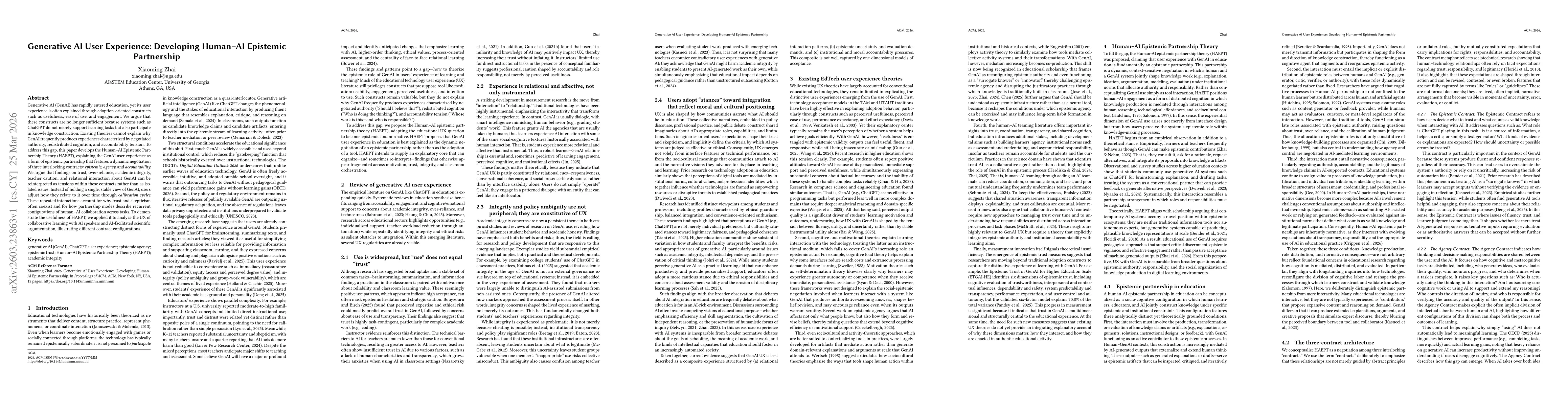 Thumbnail for Generative AI User Experience: Developing Human--AI Epistemic Partnership