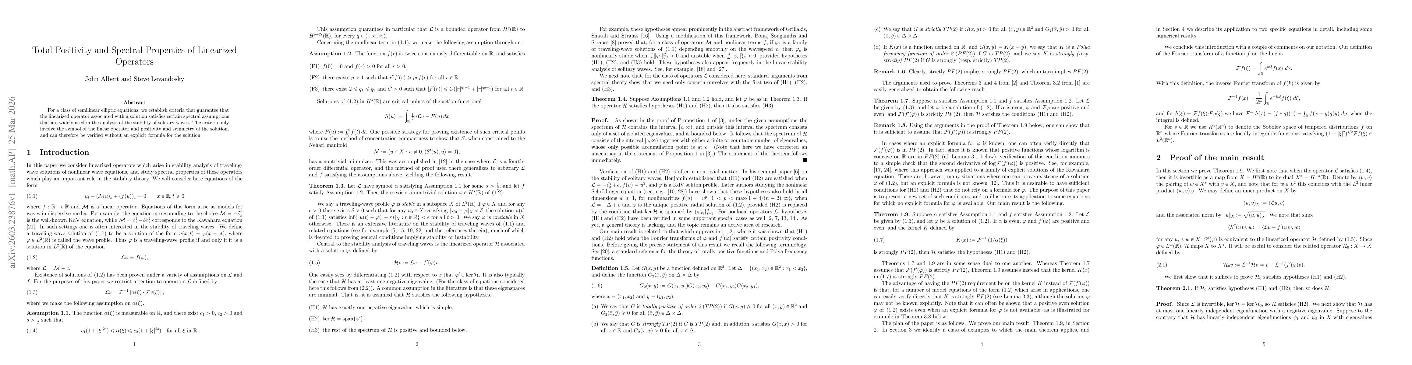 Thumbnail for Total positivity and spectral properties of linearized operators