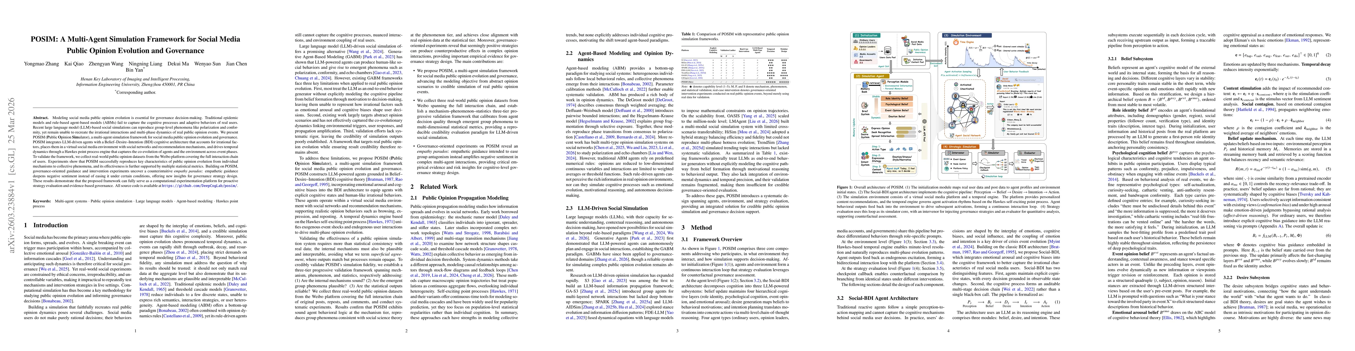 Thumbnail for POSIM: A Multi-Agent Simulation Framework for Social Media Public Opinion Evolution and Governance
