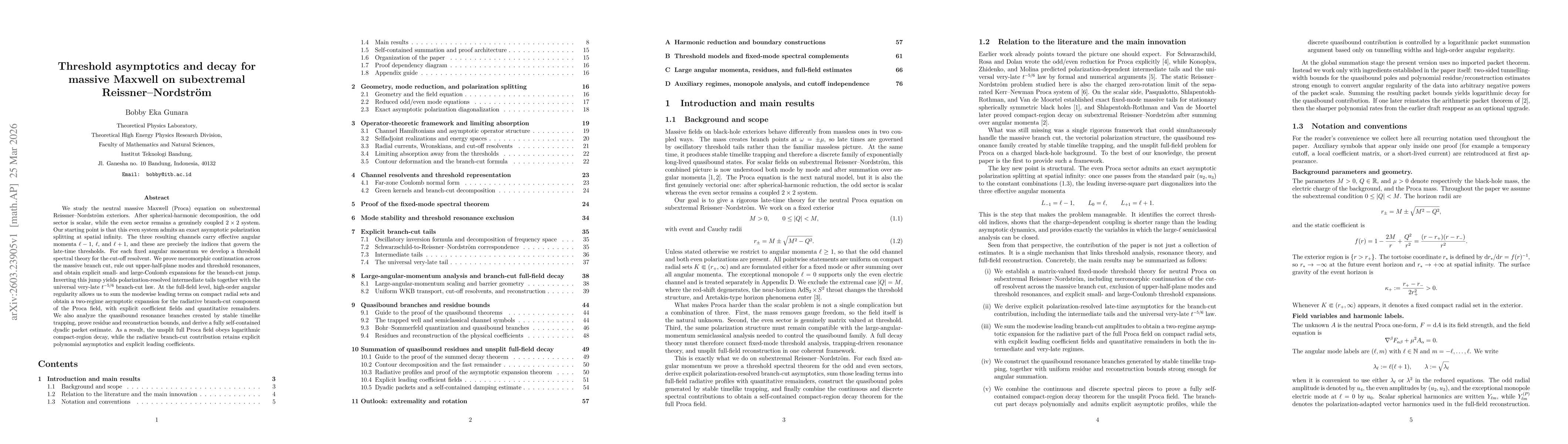 Thumbnail for Threshold asymptotics and decay for massive Maxwell on subextremal Reissner--Nordström