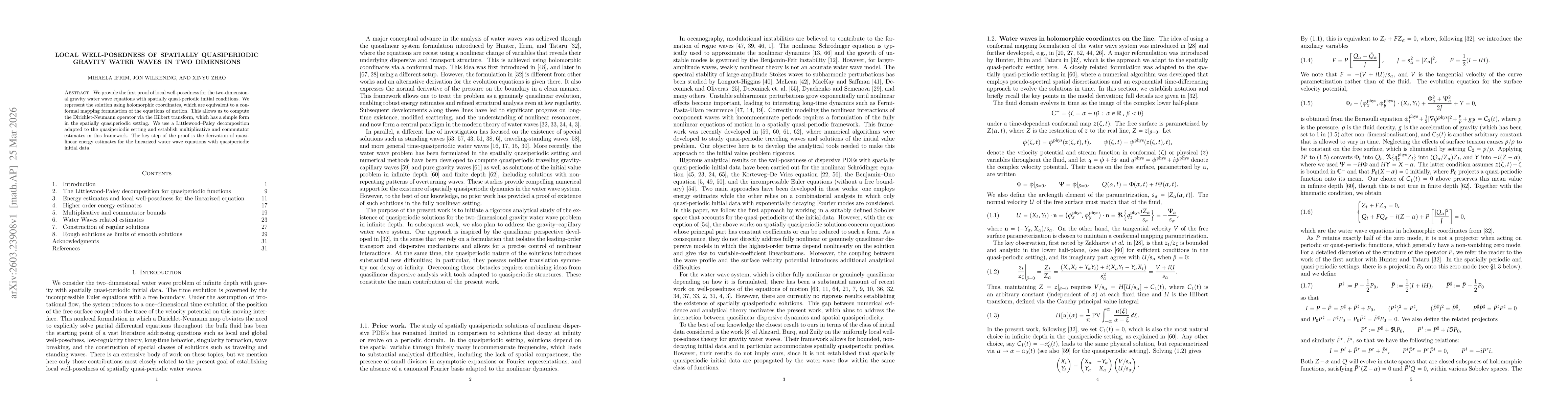 Thumbnail for Local well-posedness of spatially quasiperiodic gravity water waves in two dimensions